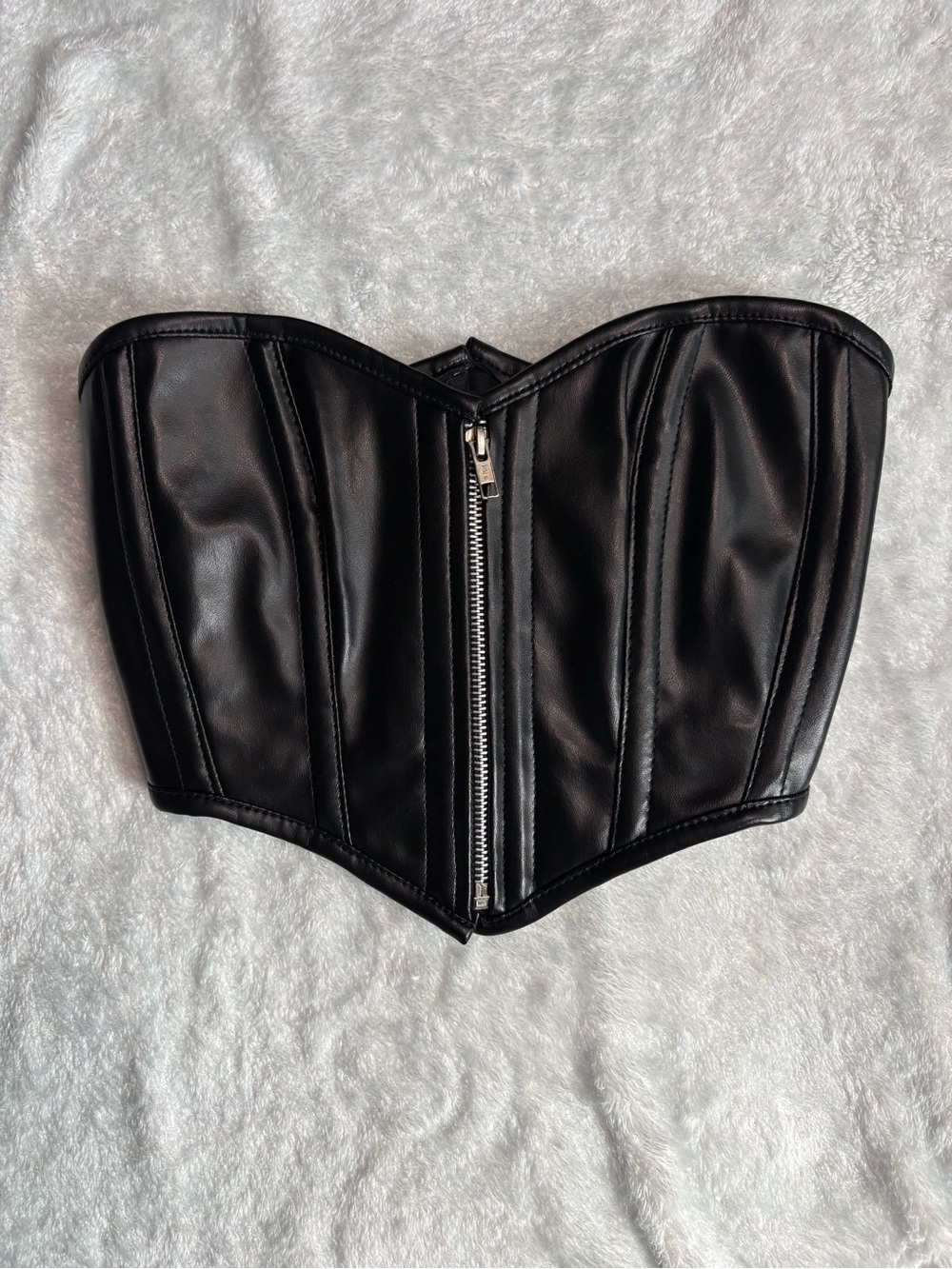 Daisy Corsets Black Faux Leather Strapless Zip Corset Top